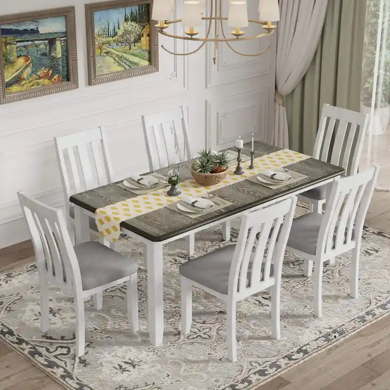 Set da pranzo 7 pezzi in stile retrò per 6 persone - Tavolo allungabile e 6 sedie imbottite