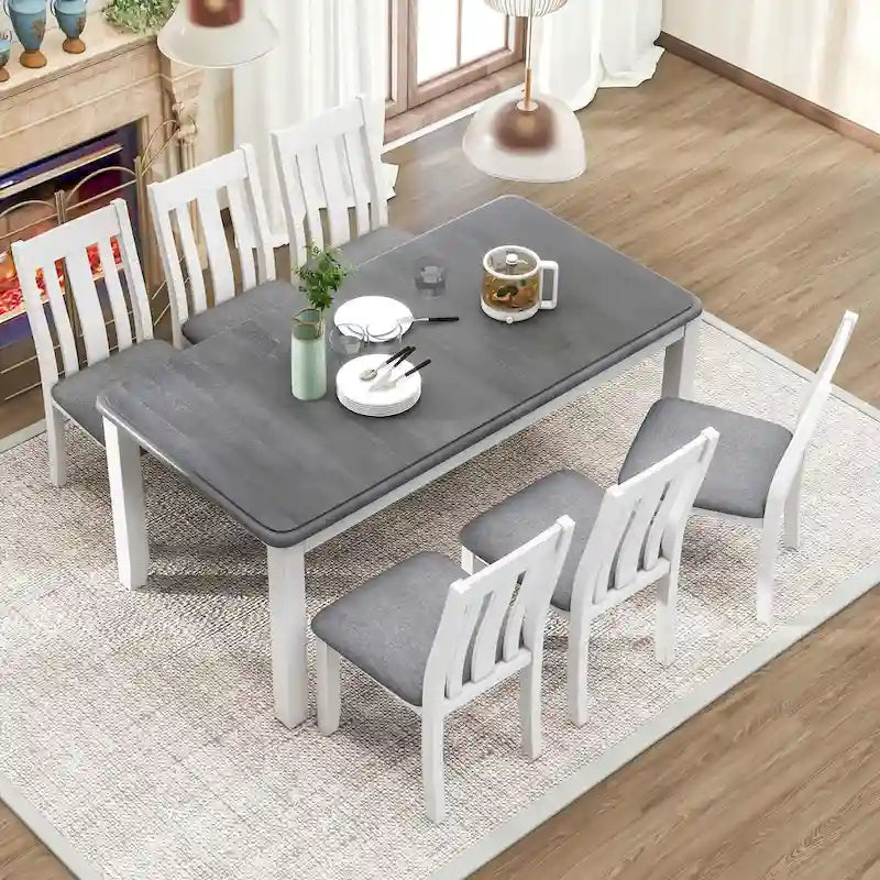 Set da pranzo 7 pezzi in stile retrò per 6 persone - Tavolo allungabile e 6 sedie imbottite