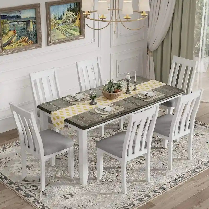 Set da pranzo 7 pezzi in stile retrò per 6 persone - Tavolo allungabile e 6 sedie imbottite