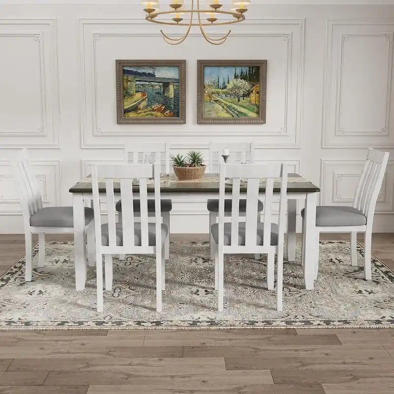 Set da pranzo 7 pezzi in stile retrò per 6 persone - Tavolo allungabile e 6 sedie imbottite