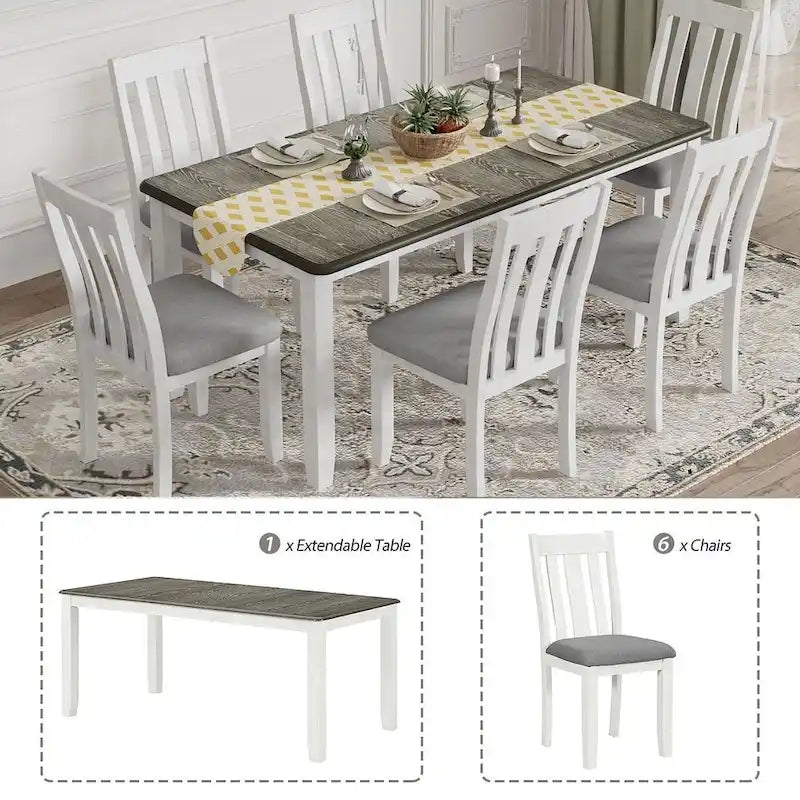 Set da pranzo 7 pezzi in stile retrò per 6 persone - Tavolo allungabile e 6 sedie imbottite