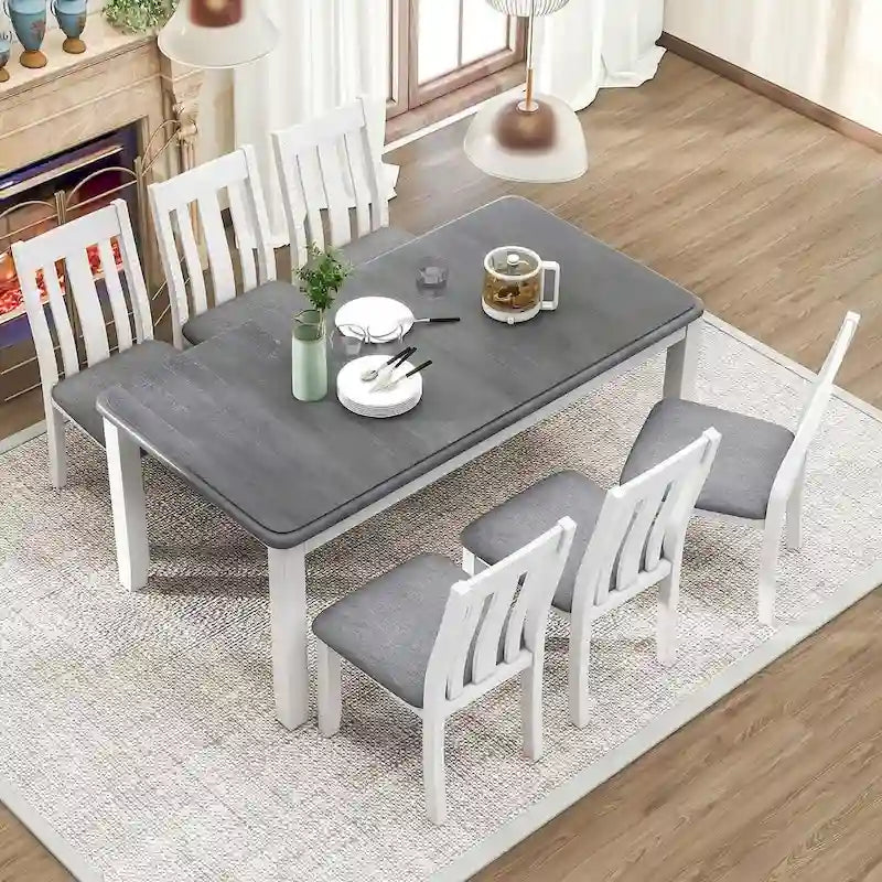 Set da pranzo 7 pezzi in stile retrò per 6 persone - Tavolo allungabile e 6 sedie imbottite