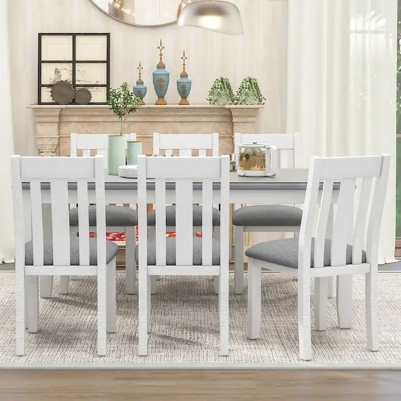 Set da pranzo 7 pezzi in stile retrò per 6 persone - Tavolo allungabile e 6 sedie imbottite