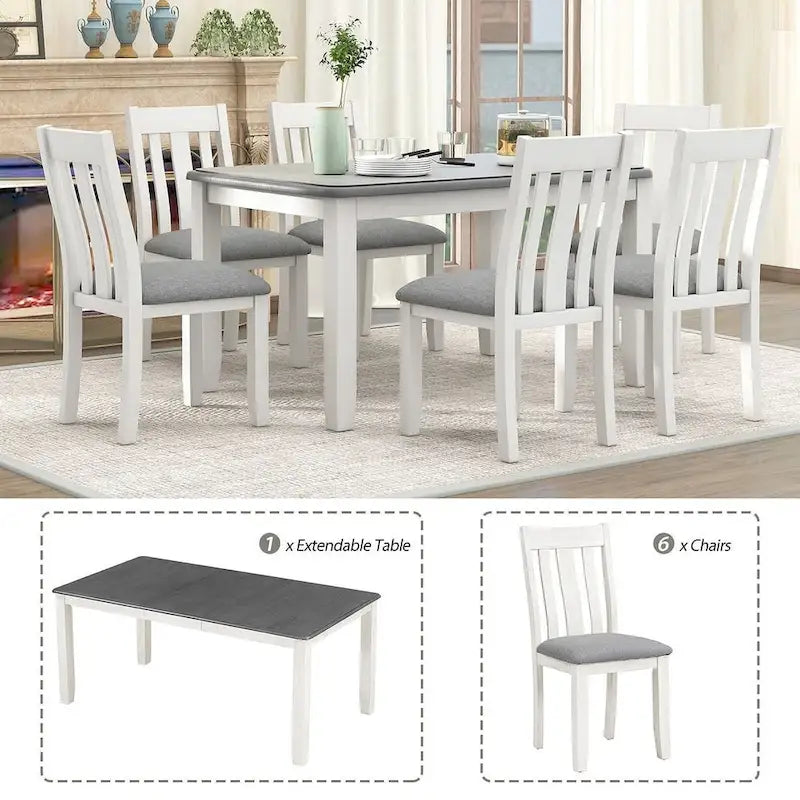 Set da pranzo 7 pezzi in stile retrò per 6 persone - Tavolo allungabile e 6 sedie imbottite