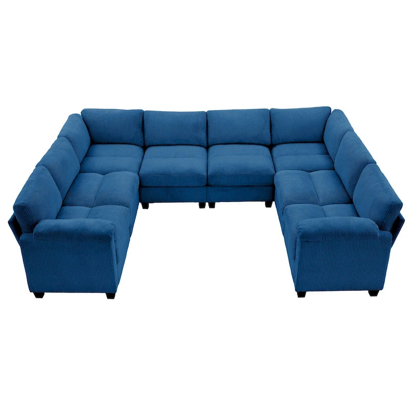 Divano sezionale angolare in velluto a coste con chaise longue, divano modulare a U simmetrico a 8 posti