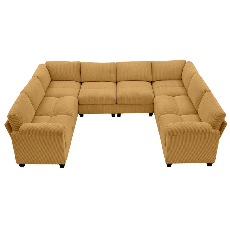 Divano sezionale angolare in velluto a coste con chaise longue, divano modulare a U simmetrico a 8 posti