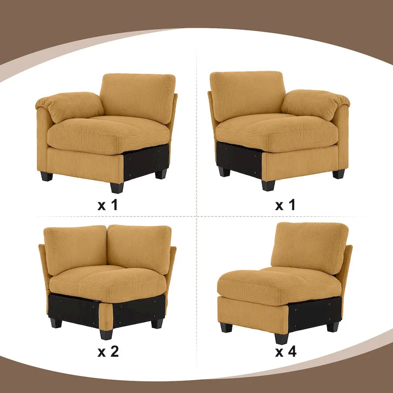 Divano sezionale angolare in velluto a coste con chaise longue, divano modulare a U simmetrico a 8 posti