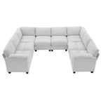 Divano sezionale angolare in velluto a coste con chaise longue, divano modulare a U simmetrico a 8 posti