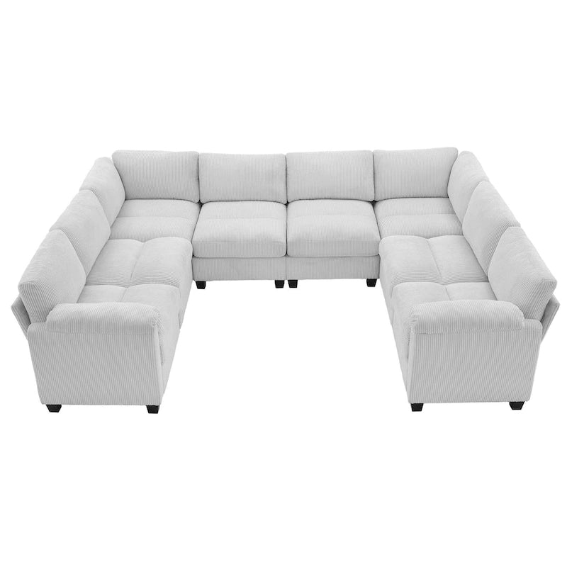 Divano sezionale angolare in velluto a coste con chaise longue, divano modulare a U simmetrico a 8 posti