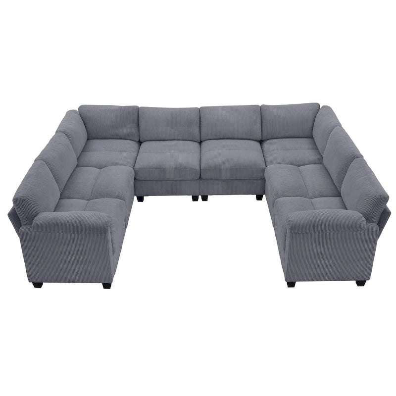 Divano sezionale angolare in velluto a coste con chaise longue, divano modulare a U simmetrico a 8 posti