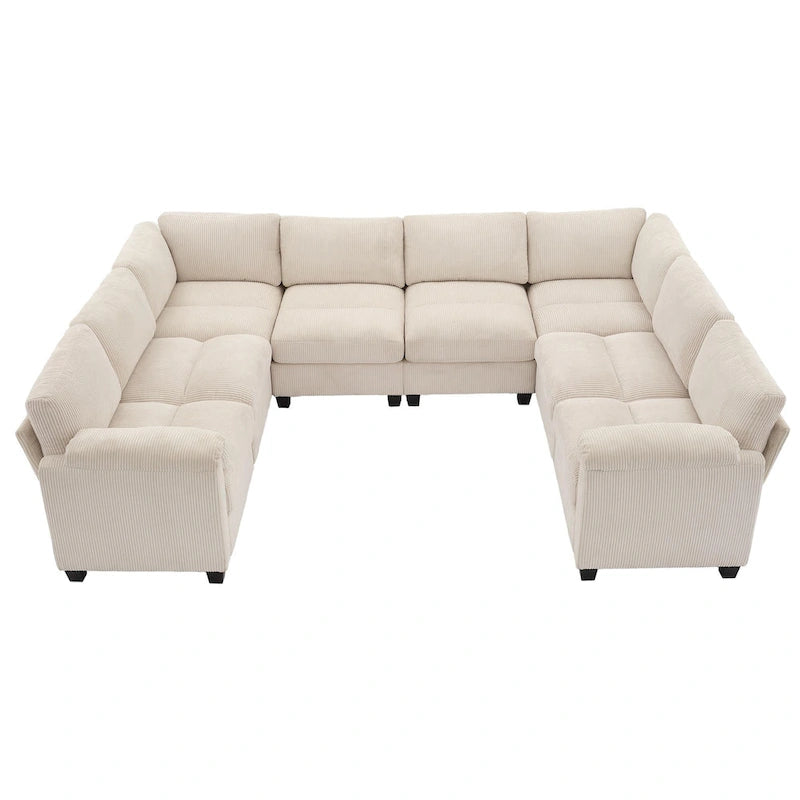 Divano sezionale angolare in velluto a coste con chaise longue, divano modulare a U simmetrico a 8 posti