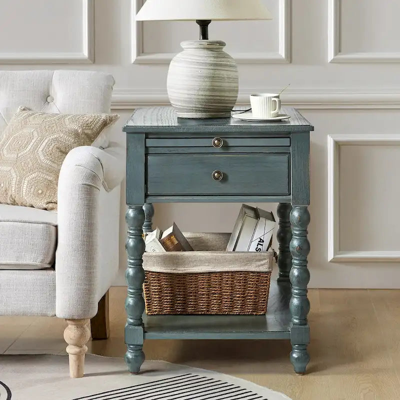 Tavolino finale Eric Traditional 26 Tall Solid Wood con USB di HULALA HOME