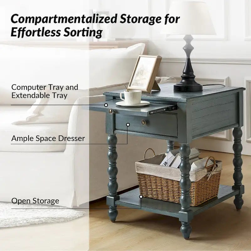 Tavolino finale Eric Traditional 26 Tall Solid Wood con USB di HULALA HOME