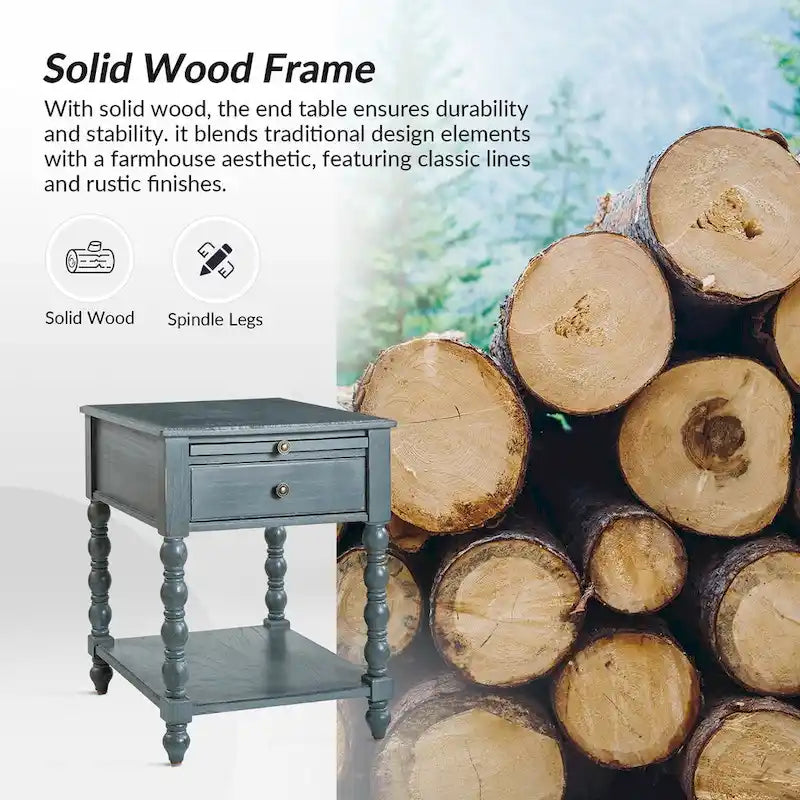 Tavolino finale Eric Traditional 26 Tall Solid Wood con USB di HULALA HOME