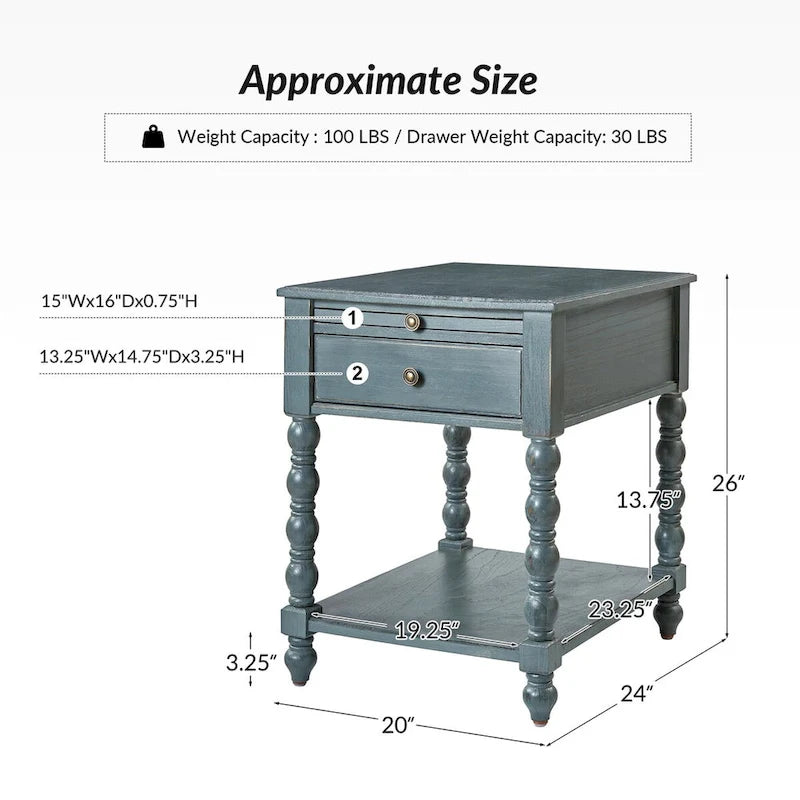 Tavolino finale Eric Traditional 26 Tall Solid Wood con USB di HULALA HOME