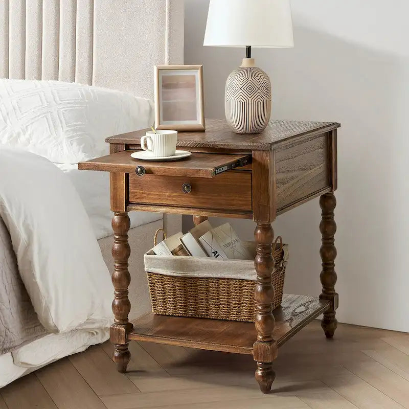 Tavolino finale Eric Traditional 26 Tall Solid Wood con USB di HULALA HOME