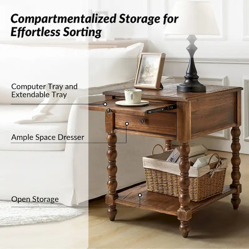 Tavolino finale Eric Traditional 26 Tall Solid Wood con USB di HULALA HOME