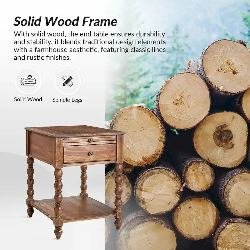 Tavolino finale Eric Traditional 26 Tall Solid Wood con USB di HULALA HOME
