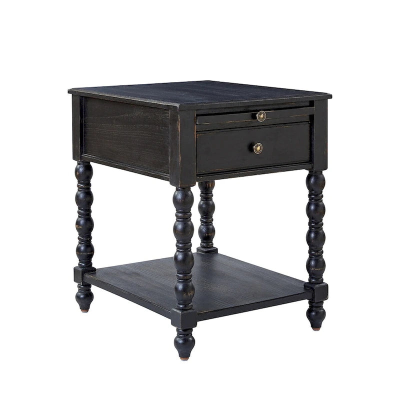 Tavolino finale Eric Traditional 26 Tall Solid Wood con USB di HULALA HOME