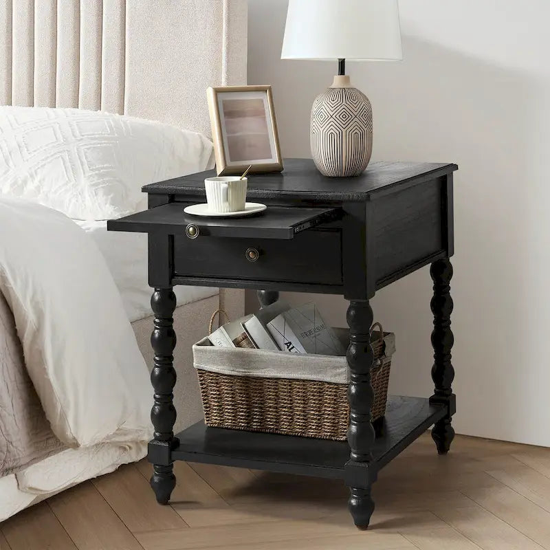 Tavolino finale Eric Traditional 26 Tall Solid Wood con USB di HULALA HOME