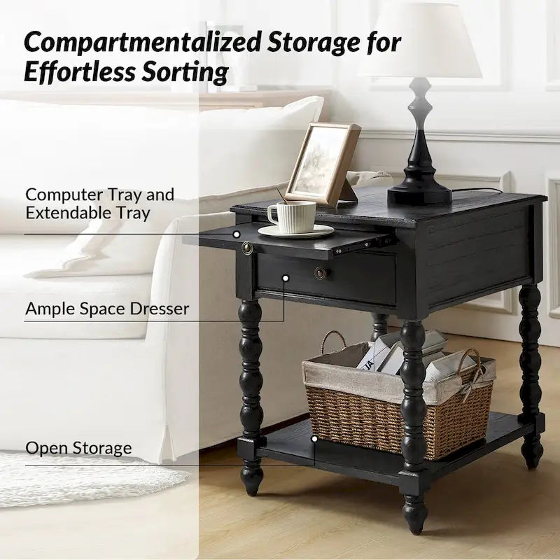 Tavolino finale Eric Traditional 26 Tall Solid Wood con USB di HULALA HOME
