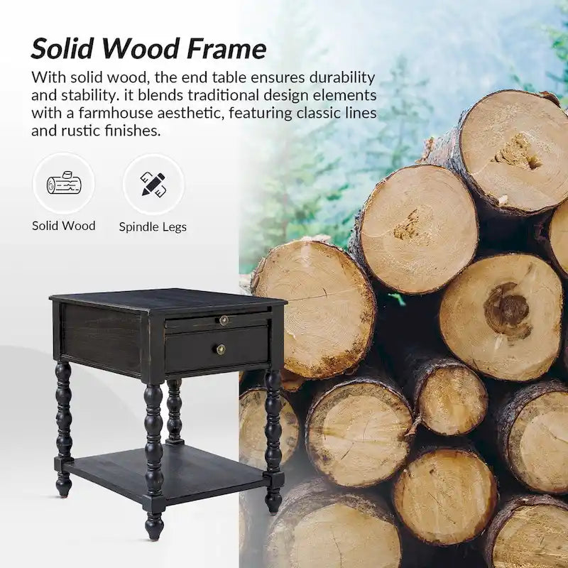 Tavolino finale Eric Traditional 26 Tall Solid Wood con USB di HULALA HOME