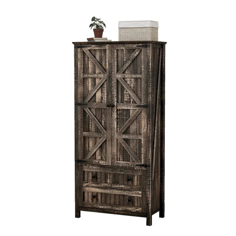 Dispensa da Cucina a Colonna Stile Rustico con 2 Cassetti e Ante, 162 cm