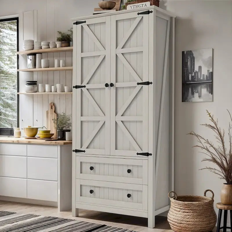 Dispensa da Cucina a Colonna Stile Rustico con 2 Cassetti e Ante, 162 cm
