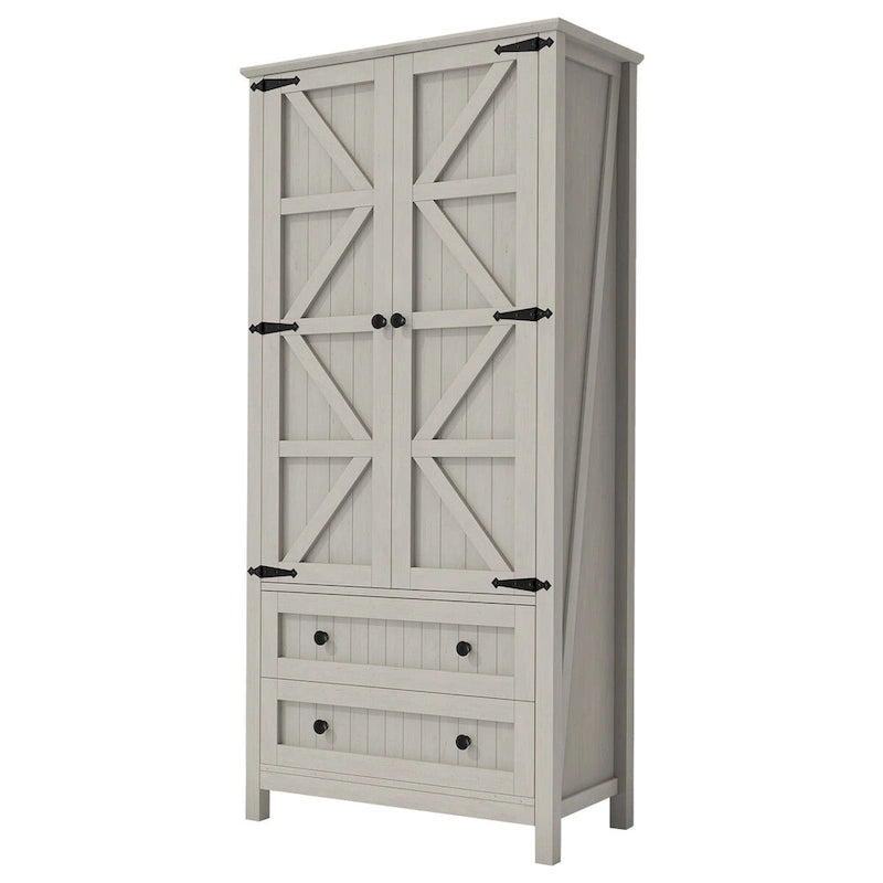 Dispensa da Cucina a Colonna Stile Rustico con 2 Cassetti e Ante, 162 cm