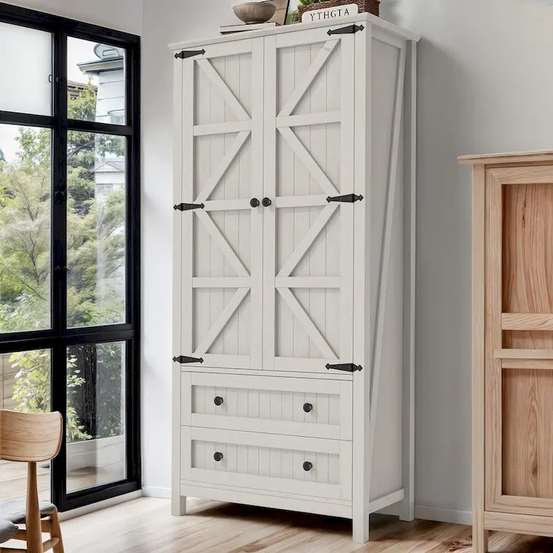 Dispensa da Cucina a Colonna Stile Rustico con 2 Cassetti e Ante, 162 cm