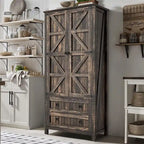 Dispensa da Cucina a Colonna Stile Rustico con 2 Cassetti e Ante, 162 cm