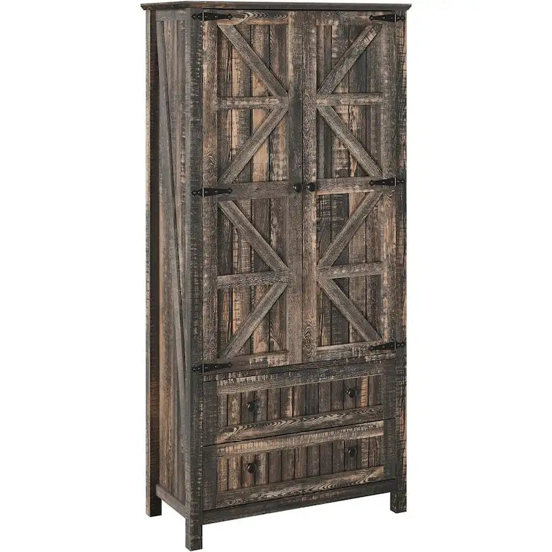 Dispensa da Cucina a Colonna Stile Rustico con 2 Cassetti e Ante, 162 cm