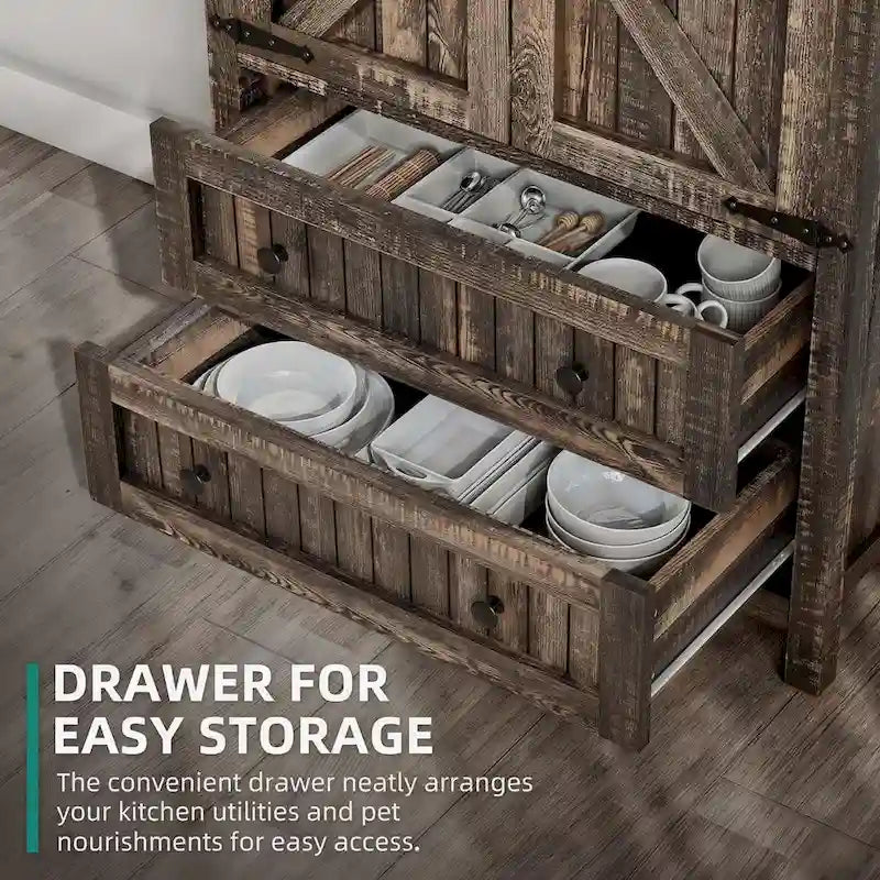 Dispensa da Cucina a Colonna Stile Rustico con 2 Cassetti e Ante, 162 cm