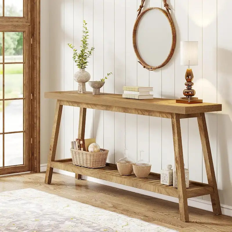 Table console de ferme de 70,9 pouces à 2 niveaux, étroite et longue, à placer derrière le canapé