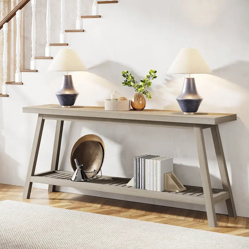 Table console de ferme de 70,9 pouces à 2 niveaux, étroite et longue, à placer derrière le canapé