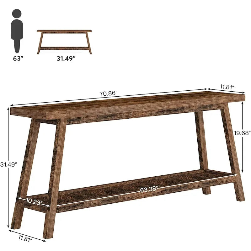 Table console de ferme de 70,9 pouces à 2 niveaux, étroite et longue, à placer derrière le canapé
