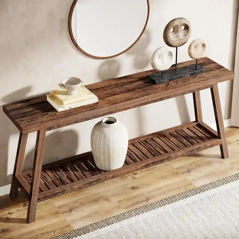 Table console de ferme de 70,9 pouces à 2 niveaux, étroite et longue, à placer derrière le canapé