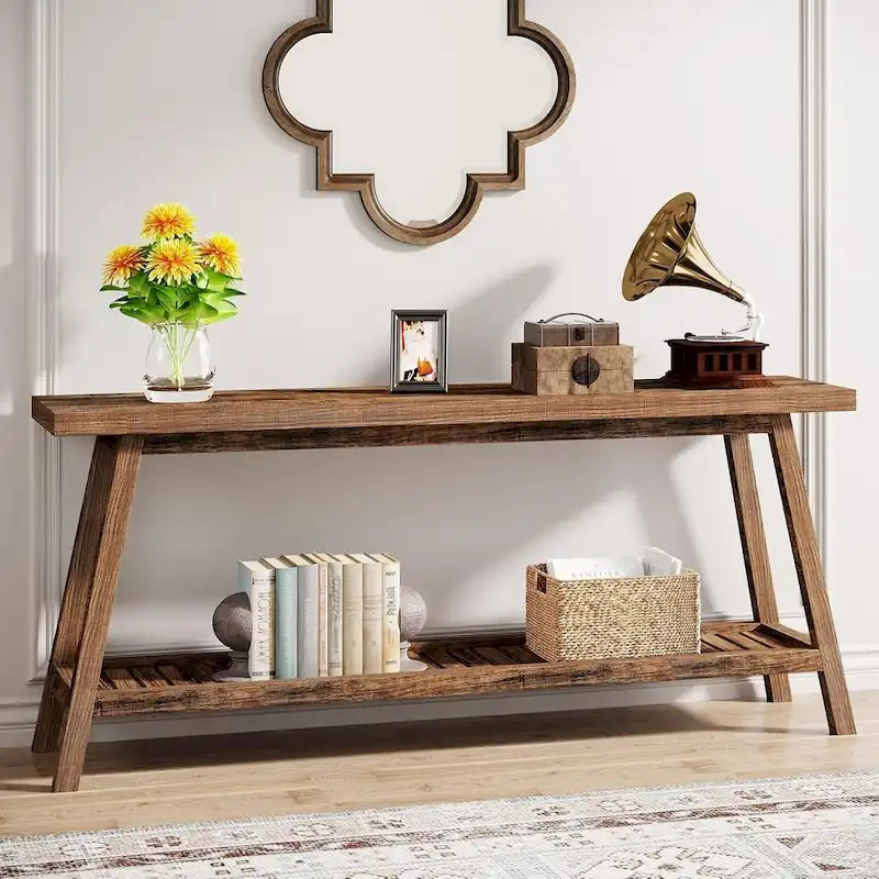 Table console de ferme de 70,9 pouces à 2 niveaux, étroite et longue, à placer derrière le canapé