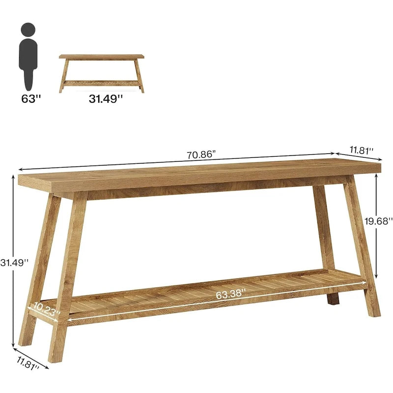 Table console de ferme de 70,9 pouces à 2 niveaux, étroite et longue, à placer derrière le canapé