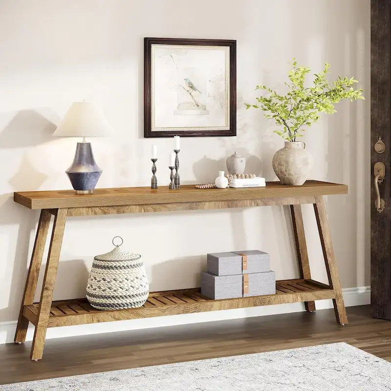 Table console de ferme de 70,9 pouces à 2 niveaux, étroite et longue, à placer derrière le canapé