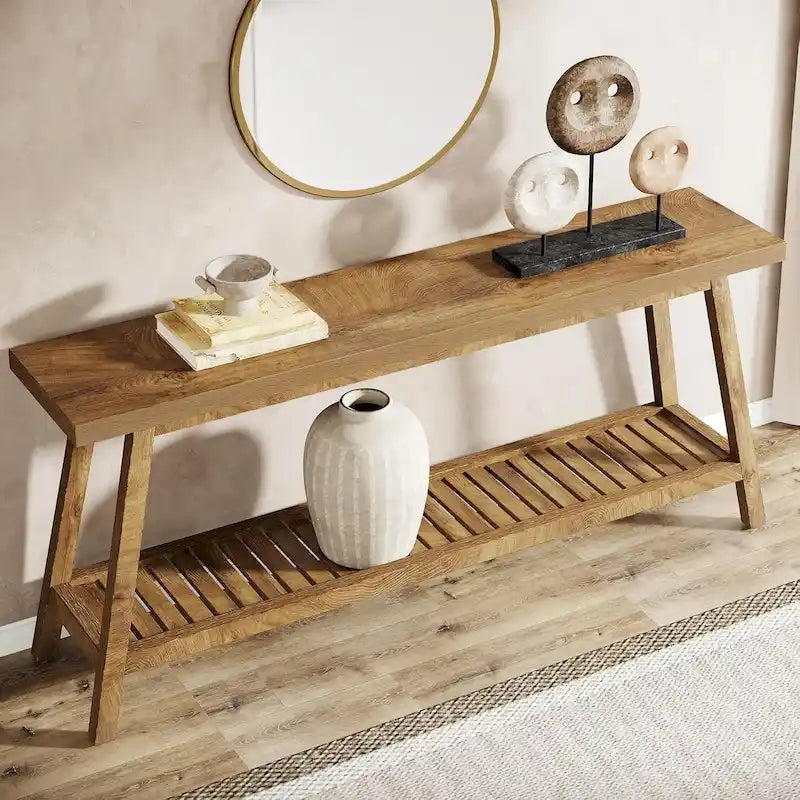 Table console de ferme de 70,9 pouces à 2 niveaux, étroite et longue, à placer derrière le canapé