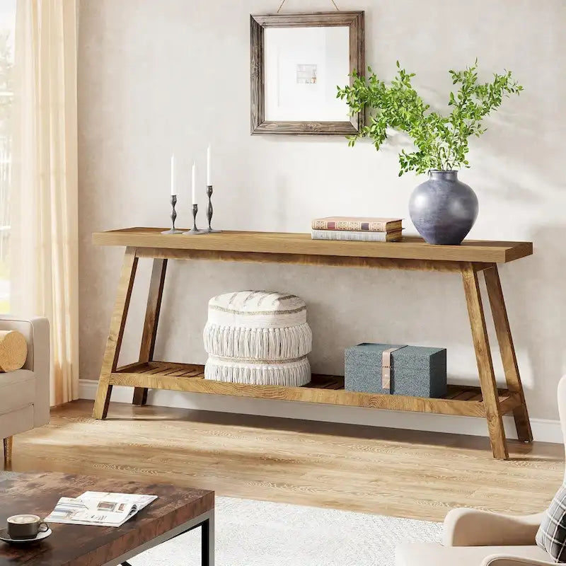 Table console de ferme de 70,9 pouces à 2 niveaux, étroite et longue, à placer derrière le canapé