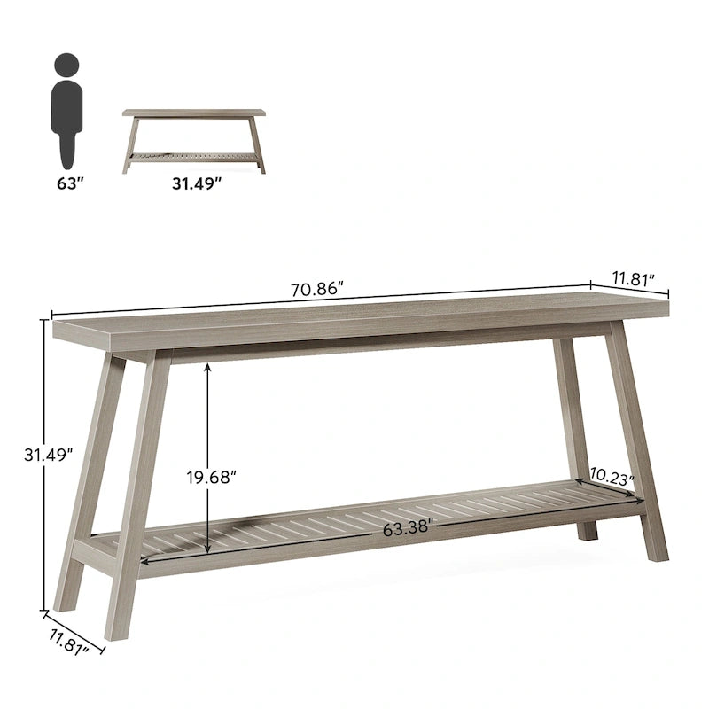 Table console de ferme de 70,9 pouces à 2 niveaux, étroite et longue, à placer derrière le canapé