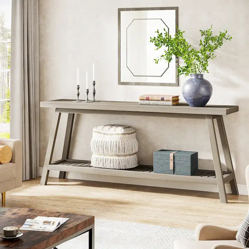 Table console de ferme de 70,9 pouces à 2 niveaux, étroite et longue, à placer derrière le canapé