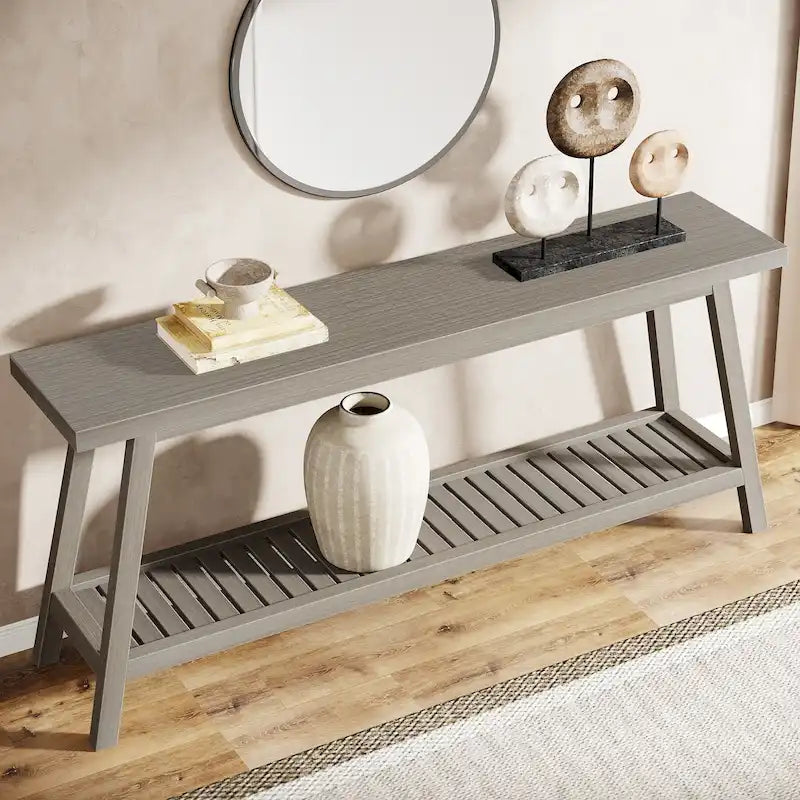 Table console de ferme de 70,9 pouces à 2 niveaux, étroite et longue, à placer derrière le canapé