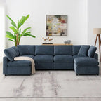 Divano letto componibile a U in ciniglia con pouf