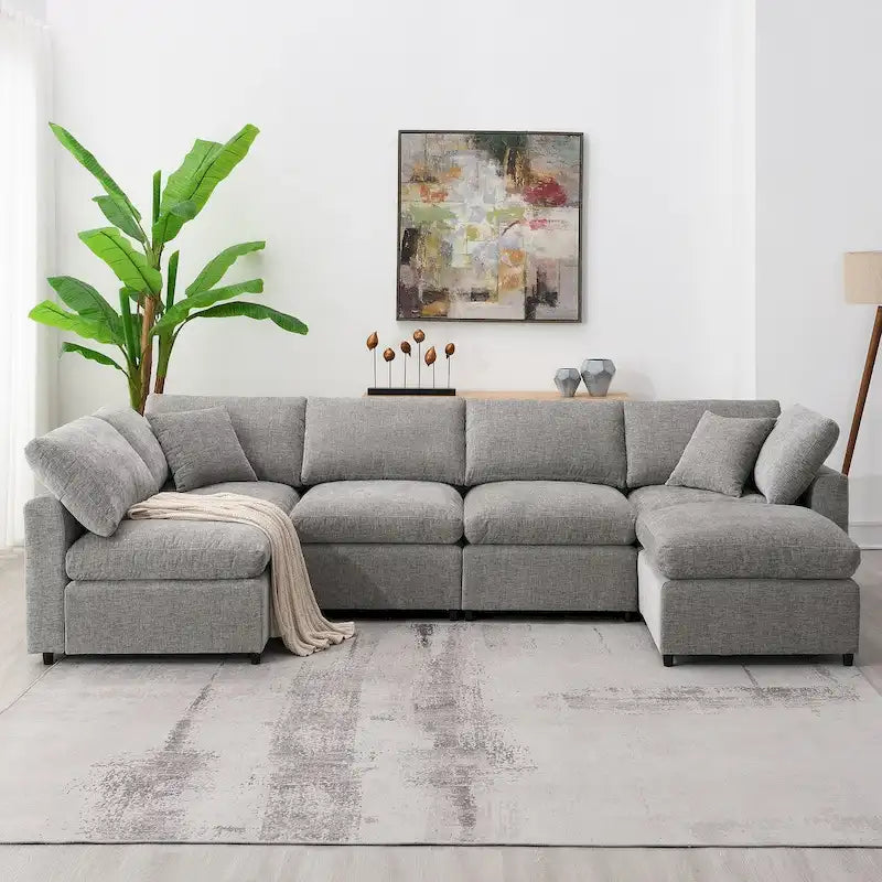 Canapé modulable en chenille en U convertible avec pouf