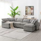 Divano letto componibile a U in ciniglia con pouf