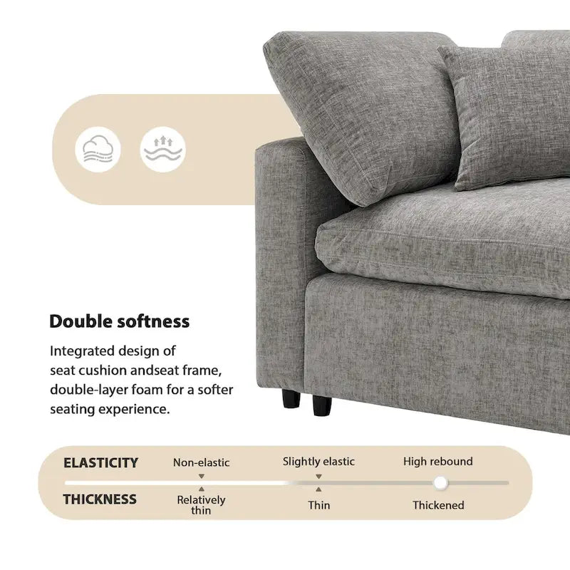 Divano letto componibile a U in ciniglia con pouf