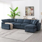 Divano letto componibile a U in ciniglia con pouf